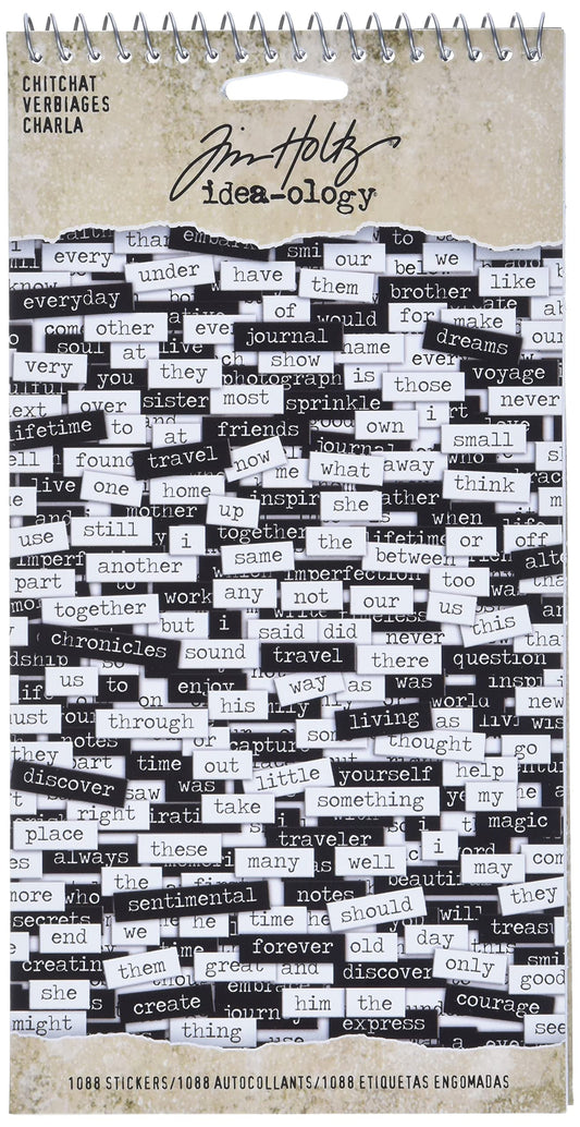 Tim Holtz Idea-ology Chitchat Word Stickers, Black and White Matte Cardstock, 1088 Stickers, TH92998, 1/8"