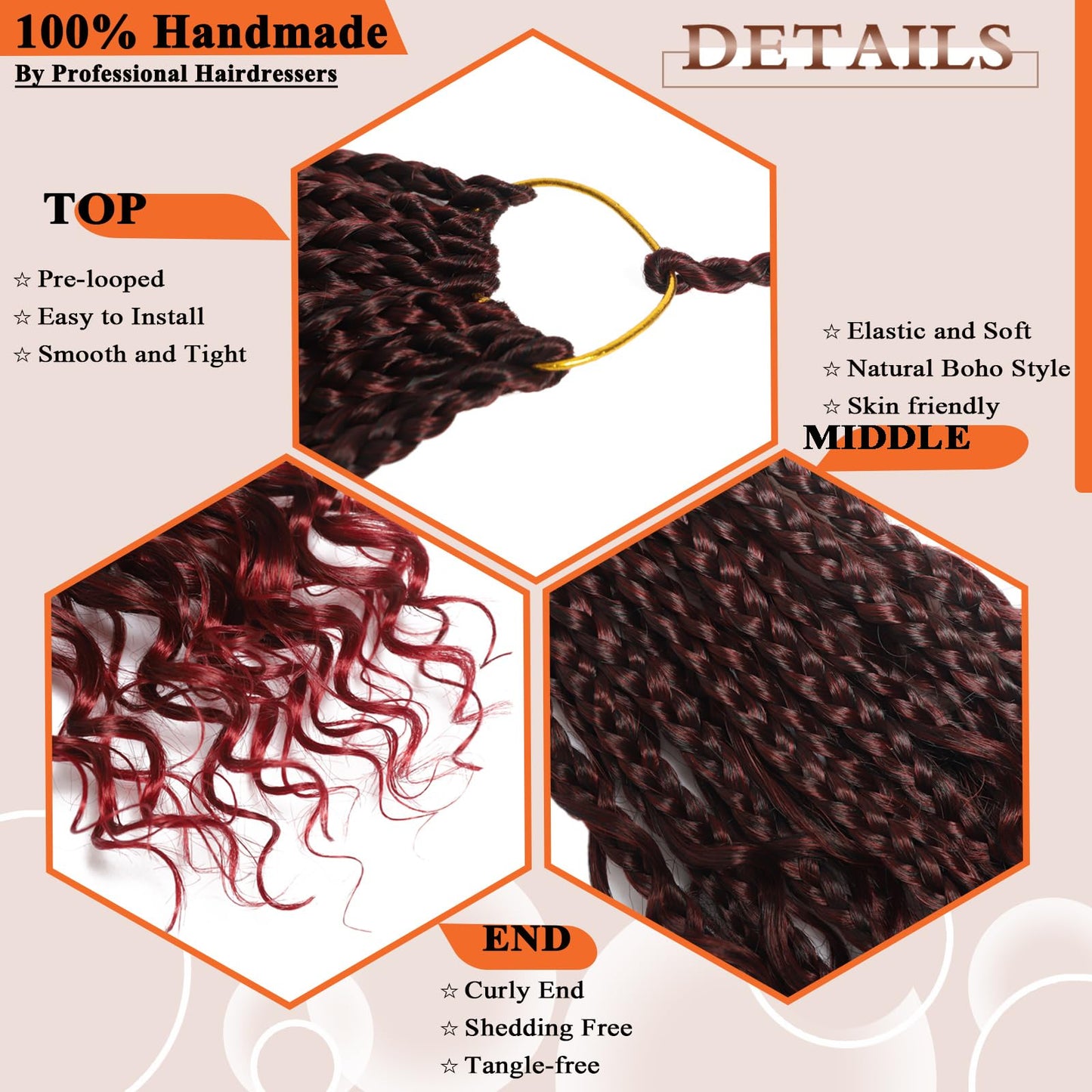 Flagship 9 Packs Goddess Box Braids Crochet Hair for Black Women,14 Inch Ombre Red Pre-looped Crochet Braids with Curly Ends,Burgundy Bohemian Curly Hippie Box Braids Crochet Hair -Tbug