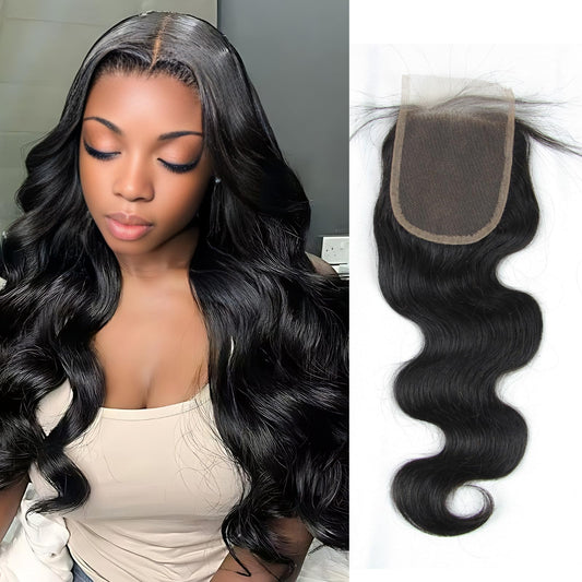 4x4 Lace Closure Body Wave - Transparent HD Free Part Invisible Lace Closure 100% Brazilian Virgin Human Hair Pre Plucked with Baby Hair Natural Black 12A Grade (18 Inch)