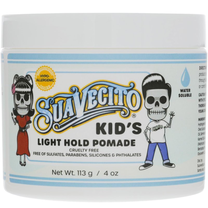 Suavecito Kid's Pomade Calming Chamomile Scent Light Hold 4 oz. - Water Based Flake Free Hair Gel - Dermatologist-Tested, Hypoallergenic Formula - Free of Sulfates, Parabens, and Phthalates
