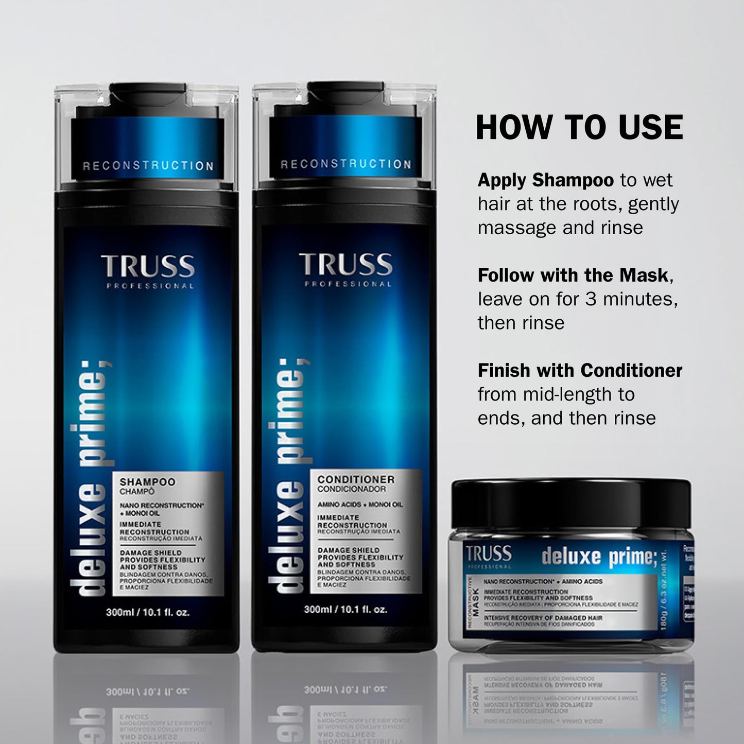 TRUSS Deluxe Prime Shampoo for Dry, Damaged Hair - Moisturizing Hair Shampoo for Women & Men - Frizz-Control & Breakage Defense - Improve Natural Shine - No Added Salts (10.14 Fl Oz)