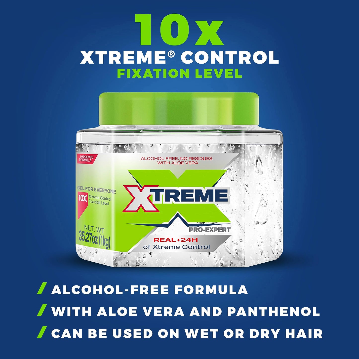 Xtreme Pro-Expert Clear Styling Hair Gel, Alcohol-Free 24-Hours Extreme Control with Aloe Vera, 35.27 oz Jar (Pack of 6)