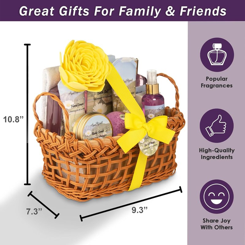 Aqua Elegante Spa Basket - Deluxe Women's Bath Set with Bubble Bath, Lotion & Bath Bombs | Lavender & Chamomile