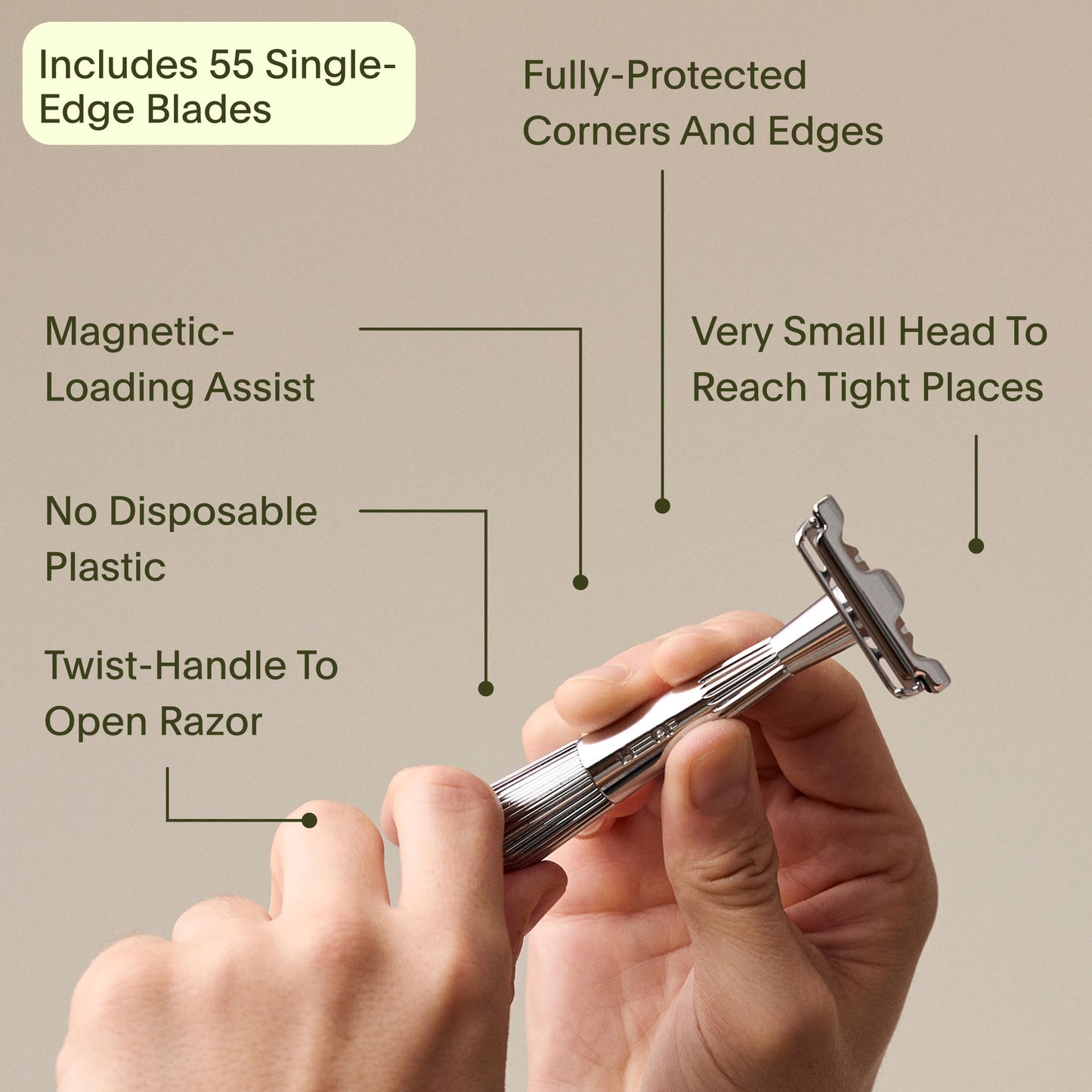 Leaf Thorn Razor by Leaf Shave, All-Metal Single Blade Razor for Men and Women, Fixed Head with Magnetic Load Assist, Includes 5 Stainless Steel Blades - Face Shaving and Coarser Hair