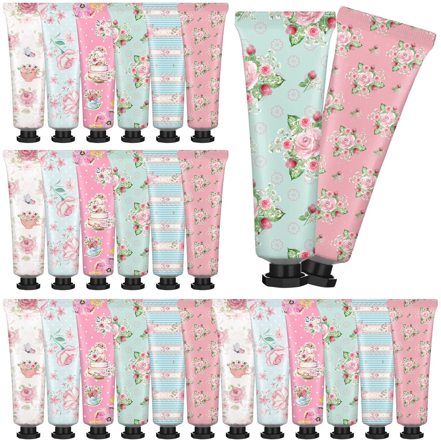 Swiffen Tea Party Hand Cream Gift Set Wonderland Floral Tea Party Favor Flower Moisturizing Hand Lotion Bulk Dry Cracked Care Cream Teapot Favor Boxes Treat Gift Goodie for Baby Shower, 20 ml(24 Pcs)