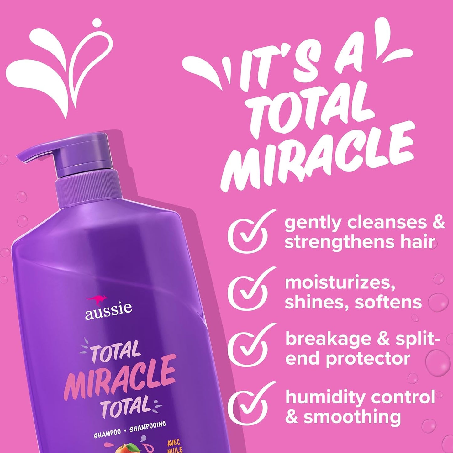 Aussie Total Miracle Shampoo - Paraben-Free Apricot & Macadamia Oil | 26.2 fl oz, Pack of 4