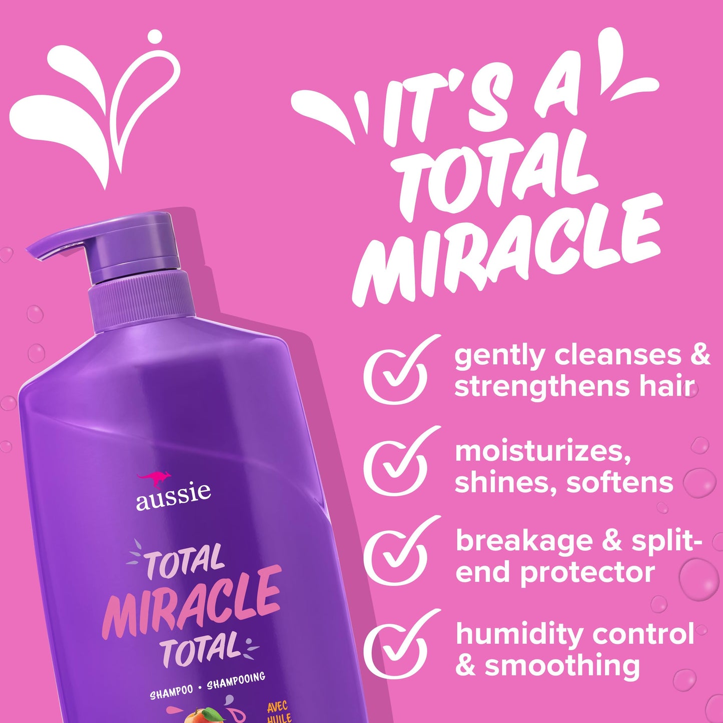 Aussie Total Miracle with Apricot & Macadamia Oil, Paraben Free Shampoo, 26.2 fl oz Pack of 4