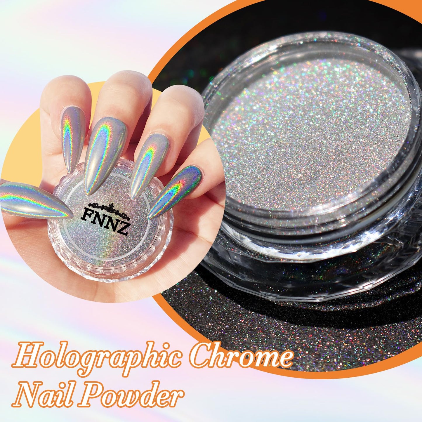 FNNZ Holographic Nail Powder, Chrome Nail Powder for Nail Art Decoration