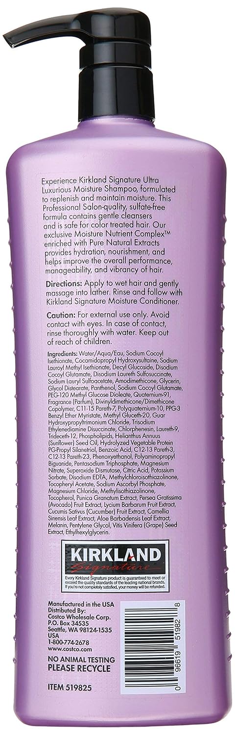 Kirkland Signature Moisture Shampoo - Hydrating Formula for Dry Hair | 33.8 Fl Oz (2 Pack)