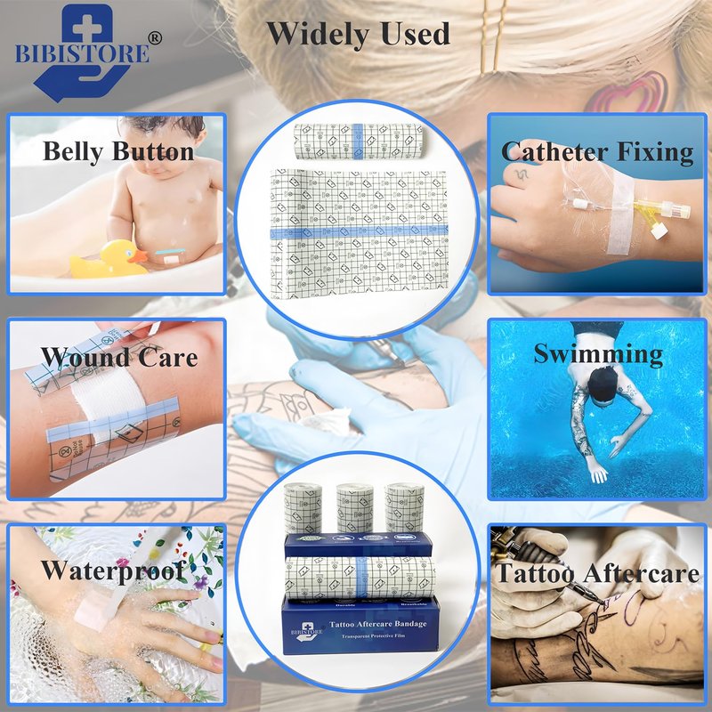 BIBISTORE Waterproof Tattoo Aftercare Bandage,7.87" x 11 Yard Transparent Dressing Film Roll,Tattoo Protective Cover up Tape,Tattoo Second Skin Adhesive Patch,Tattoo Healing Wrap,Tattoo Supplies