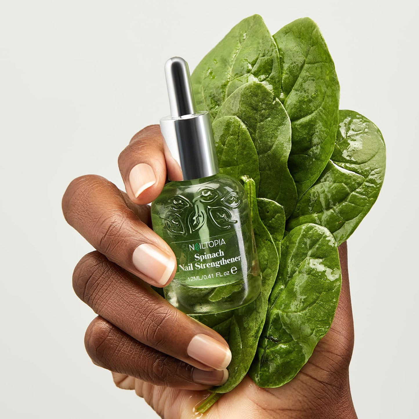 Nailtopia Spinach Nail Strengthener - Revitalizing Nail Strengthener Treatment for Stronger Nails - Growth Serum for Damaged, Thin, Cracked Nails - Vitamin Infused, Bio Sourced, and Vegan - 0.41 oz
