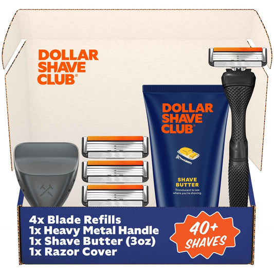 Dollar Shave Club | The Member Exclusive Shave Set | 4 Swift Rinse Refill Cartridges, 1 Handle (Black), 1 Shave Butter 3 ounce, 1 Razor Cover, Razors for Men