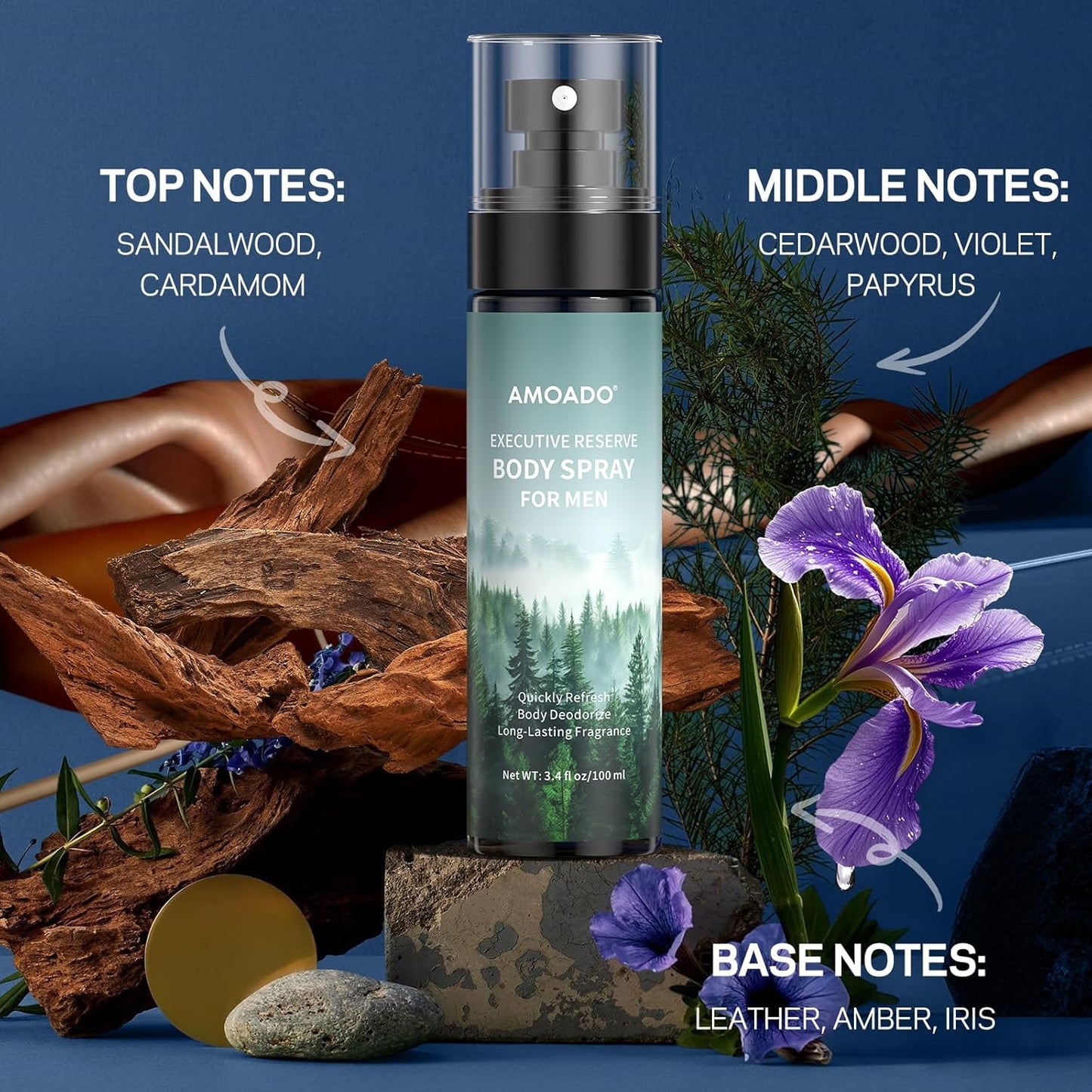 Men’s Body Spray Set - Aluminum-Free Deodorizing Mist | Refreshing Oriental & Woody Scents, 3.4 fl oz Each