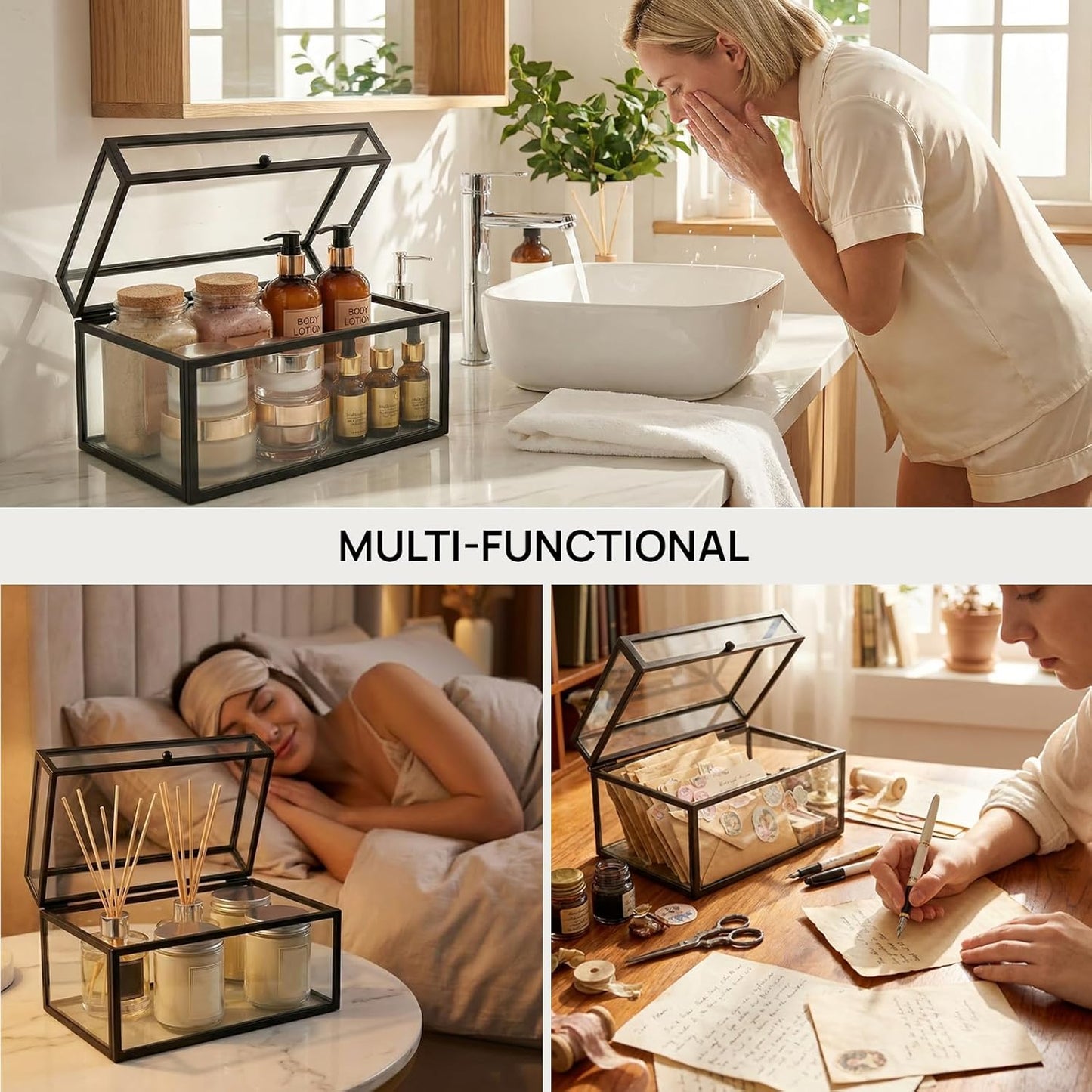 Lipstick Organizer - 40 Slot Glass Display Box for Perfume & Skincare | Easy-Access Vanity Storage Solution