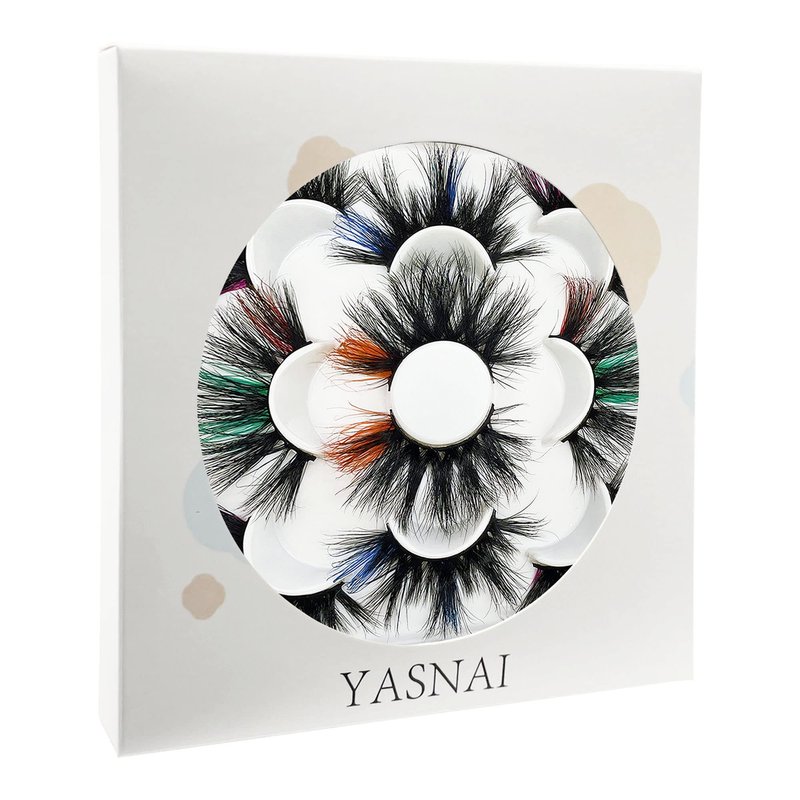 YASNAI Colored Mink Lashes 25mm, 5 Pairs Mix, Long, Dramatic, Full & Fluffy, Vegan & Cruelty Free, Handmade Soft Band, Long Lasting