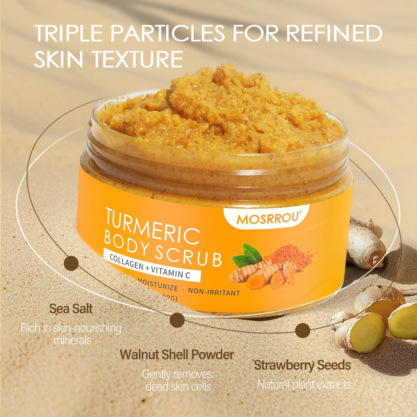 Turmeric Body Scrub - Exfoliating Vitamin C & Collagen Formula | Natural Dead Skin Remover for Smooth Skin