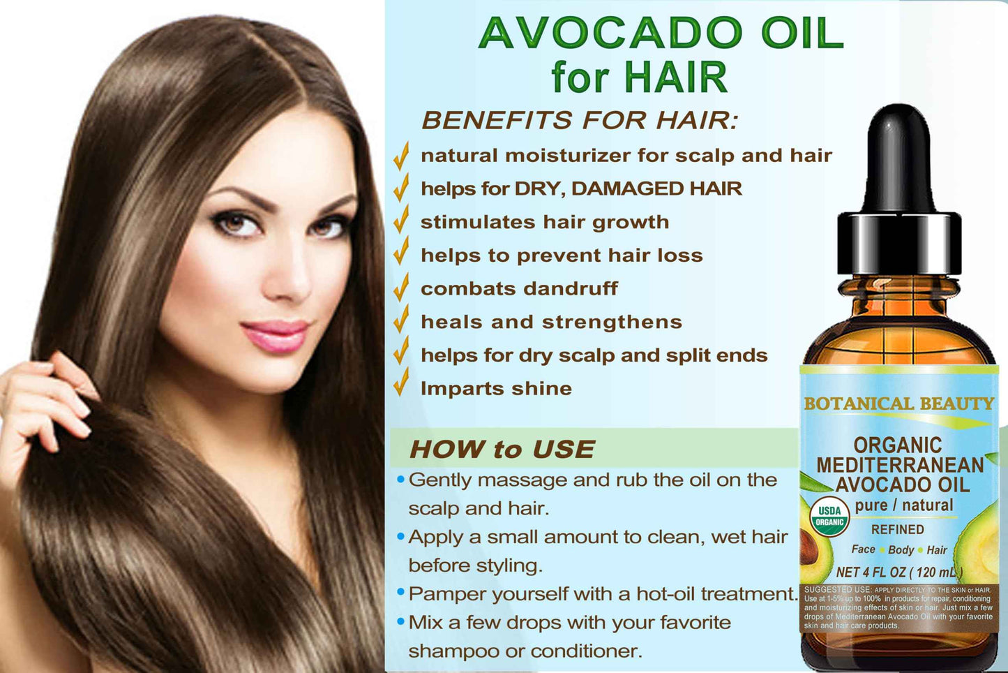 Botanical Beauty Italian ORGANIC AVOCADO OIL 100% Pure Natural Refined Undiluted Cold Pressed for Face, Body, Feet, Hair, Massage and Nail Care. 4 Fl. oz-120 ml.