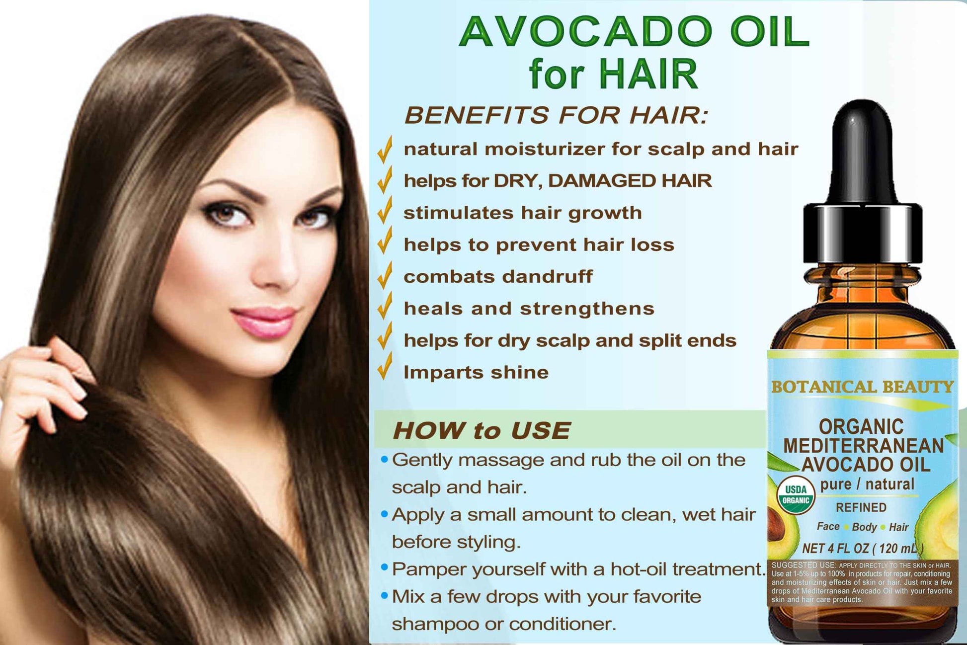 Botanical Beauty Italian ORGANIC AVOCADO OIL 100% Pure Natural Refined Undiluted Cold Pressed for Face, Body, Feet, Hair, Massage and Nail Care. 4 Fl. oz-120 ml.