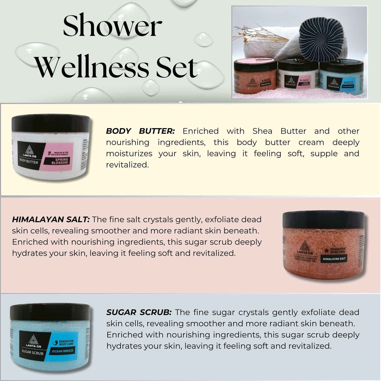 Body Scrub Set - Body Exfoliator - Himalayan Salt Scrub - Butter Scrub and Sugar Scrub - Exfoliating Wash set - Skin Care Set - All Skin Types with Scrubber Silicone