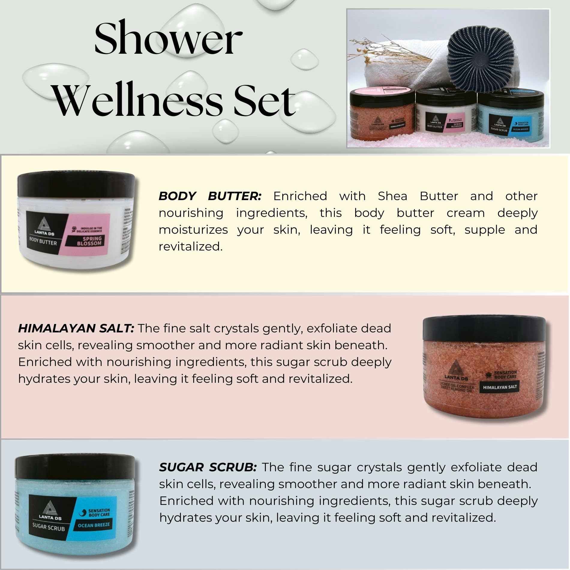 Body Scrub Set - Body Exfoliator - Himalayan Salt Scrub - Butter Scrub and Sugar Scrub - Exfoliating Wash set - Skin Care Set - All Skin Types with Scrubber Silicone