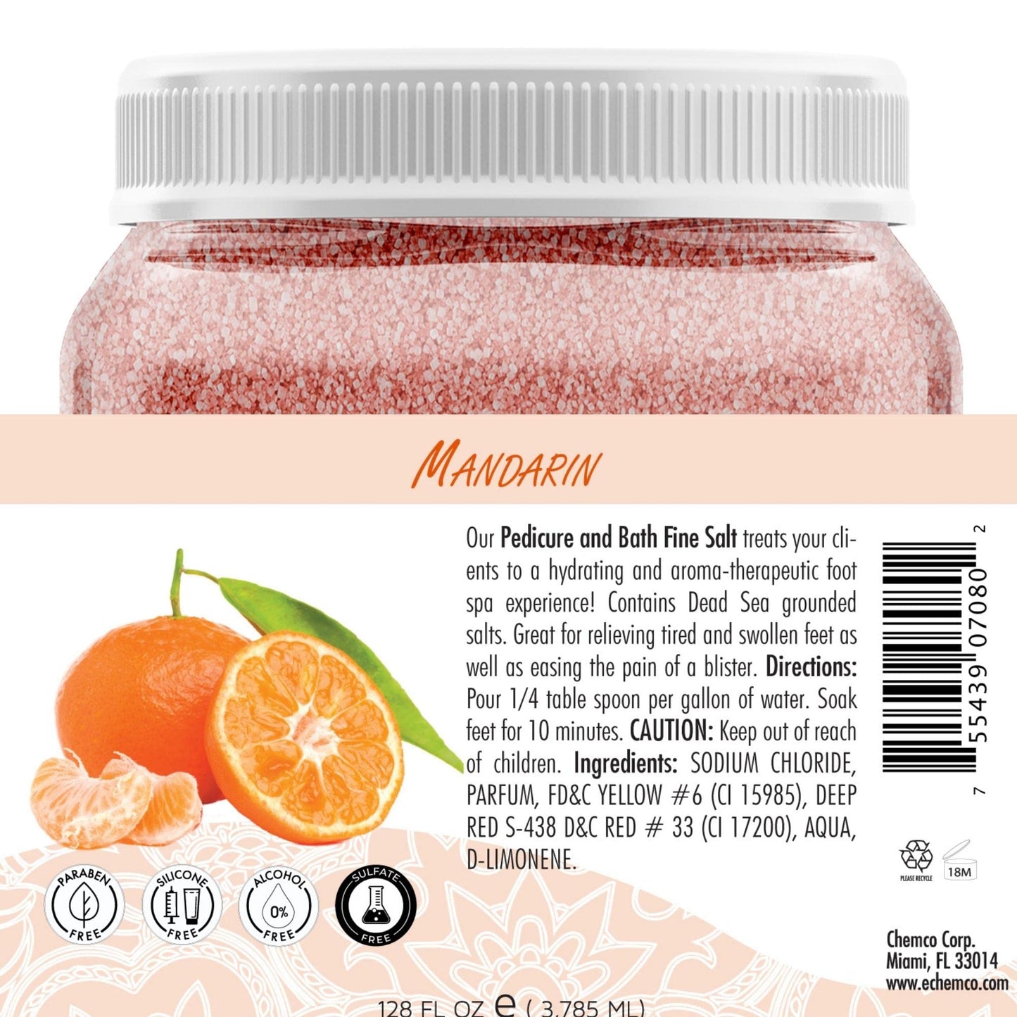 SPA REDI - Detox Foot Soak Pedicure and Bath Fine Salt, Mandarin, 128 Oz - Made with Dead Sea Salts, Argan Oil, Coconut Oil, and Essential Oil - Hydrates, Softens and Moisturizes