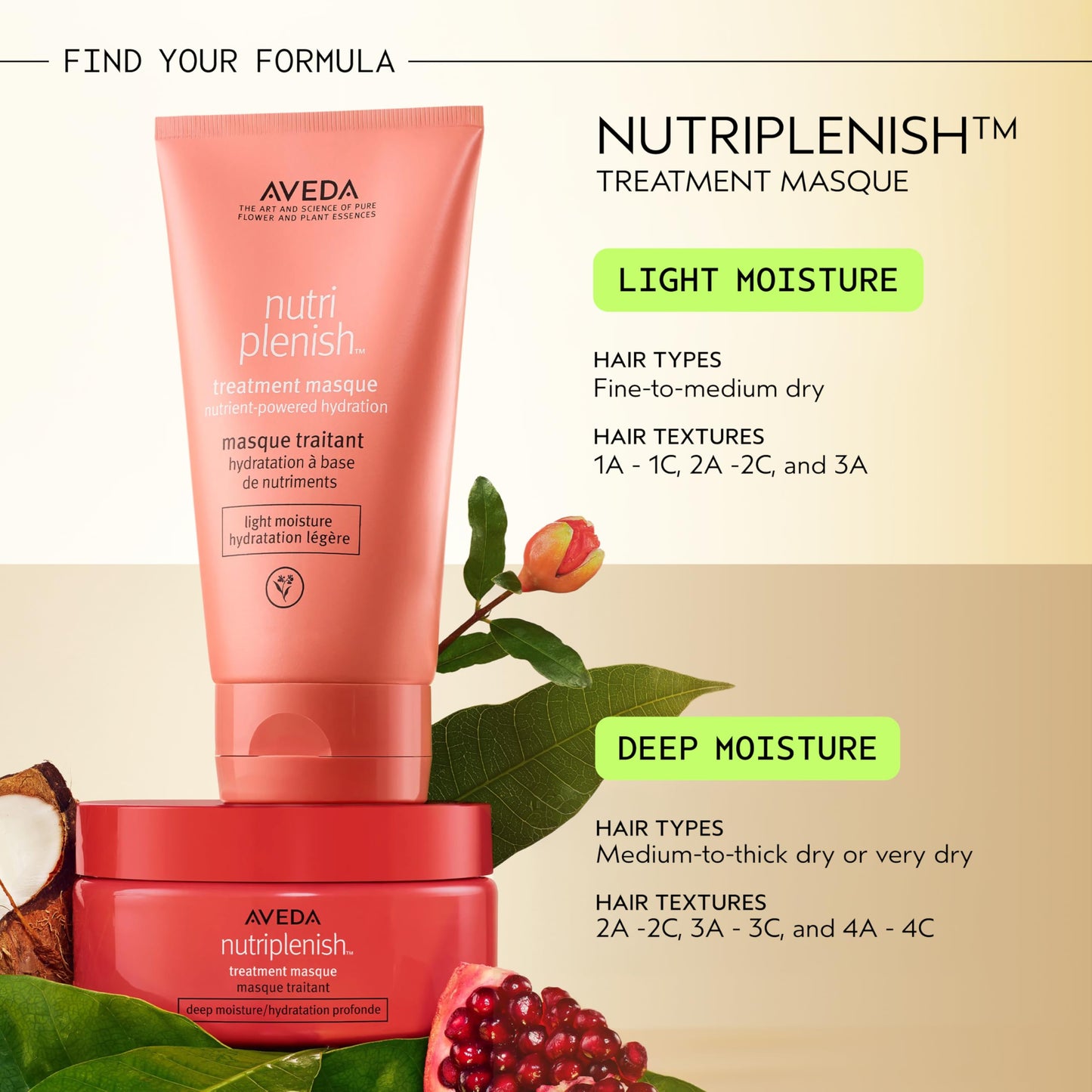 Aveda Nutriplenish Treatment Masque Light Moisture | Conditioning Mask for Fine to Medium Dry Hair | Organic Pomegranate Oil, Coconut Oil, Mango Butter | 98% Naturally Derived*, 0.85 Fl Oz