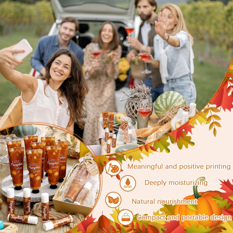 Swiffen 48 Sets 192 Pcs Thanksgiving Pumpkin Hand Cream and Lip Balm Fall Party Favors Gifts for Guests Pumpkin Bridal Baby Shower Wedding Party Favor with Thank You Card Organza Bags Travel Size
