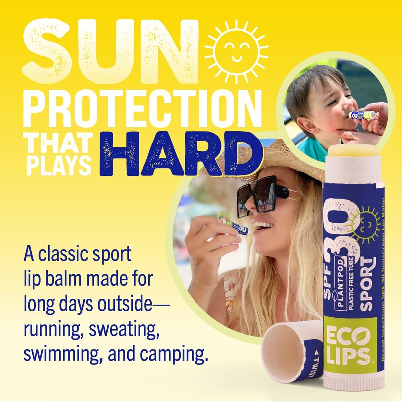 Eco Lips Classic Sport SPF 30 Broad Spectrum Sunscreen Lip Balm – 6-Pack (Classic Vanilla) | Organic Moisturizing Lip Protection | Made in USA, Cruelty-Free Outdoor Lip Care
