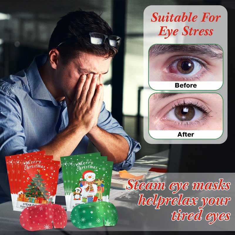 Demissle 60 Pack Christmas Steam Eye Masks Bulk for Dry Eyes Disposable Eyes Masks Cover Self Heating Red and Green Moist Heat Eyemasks Holiday Warm Eye Compress Gift for Women Home Office Travel