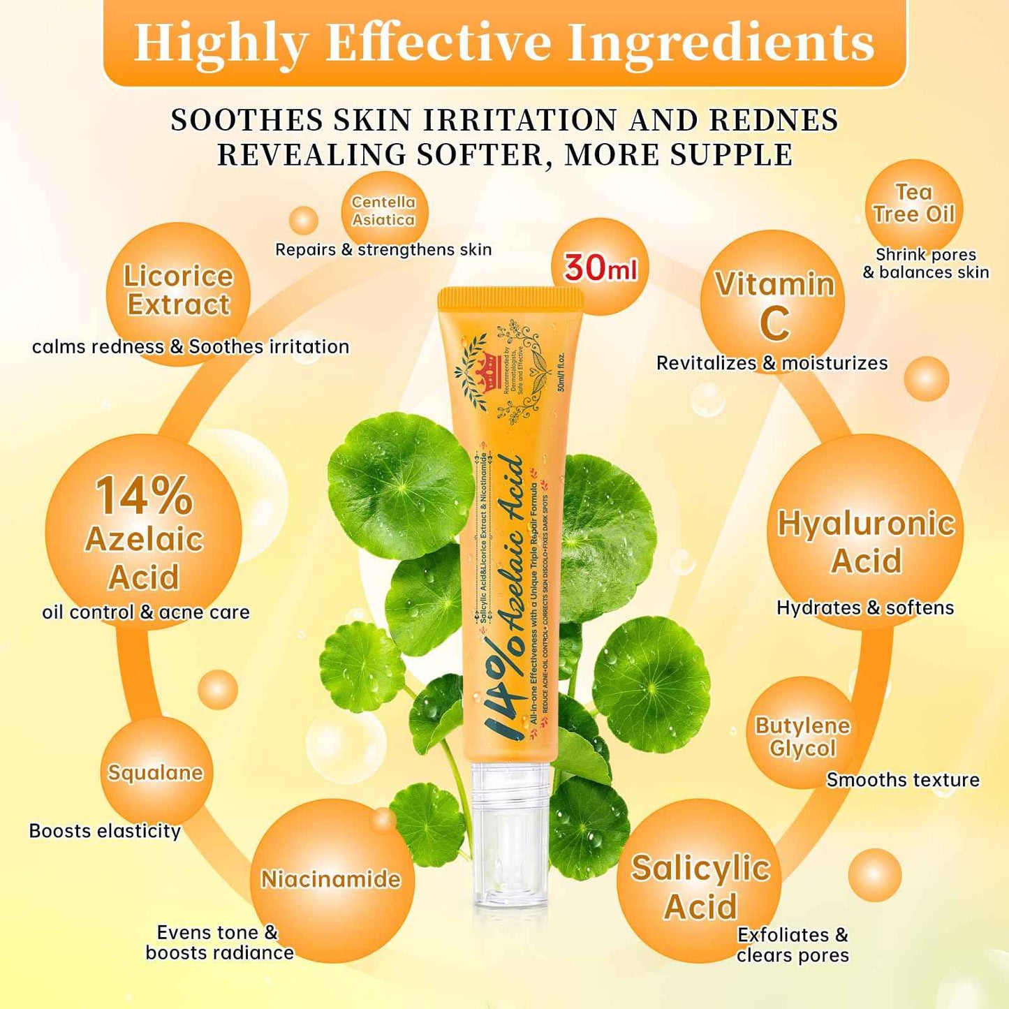 14% Azelaic Acid Acne Cream - Dark Spot Remover for Face, Acne Treatment & Spot Care Salicylic Acid & Niacinamide – Redness Reducing Skin Care, Evens Tone & Soothes Irritation, Rosacea - 2 Pcs.1oz