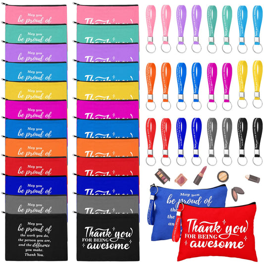 Panelee 48 Pcs Graduation Inspirational Gifts Bulk Makeup Cosmetic Bag with Zipper Keychain Bibles Employee Appreciation Makeup Bags Motivational Gift for Ladies Women Teacher Coworker Gift