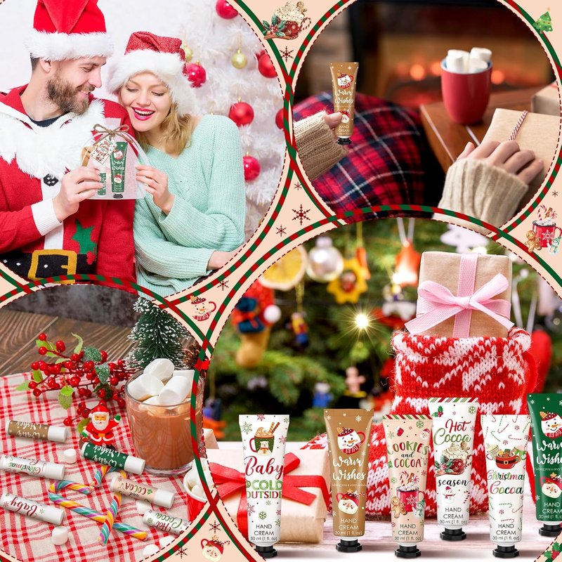 Christmas Hot Cocoa Party Favors - 36 Pcs Hand Cream & Lip Balm Gift Set | Red & Green Stocking Stuffers