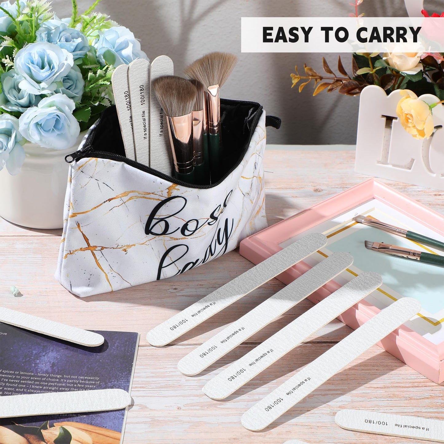 Minatee 150 Pcs 100/180 Grit Nail Files Bulk Doubled Sides Emery Boards Professional Manicure Tools for Natural Nails Home and Salon Supplies