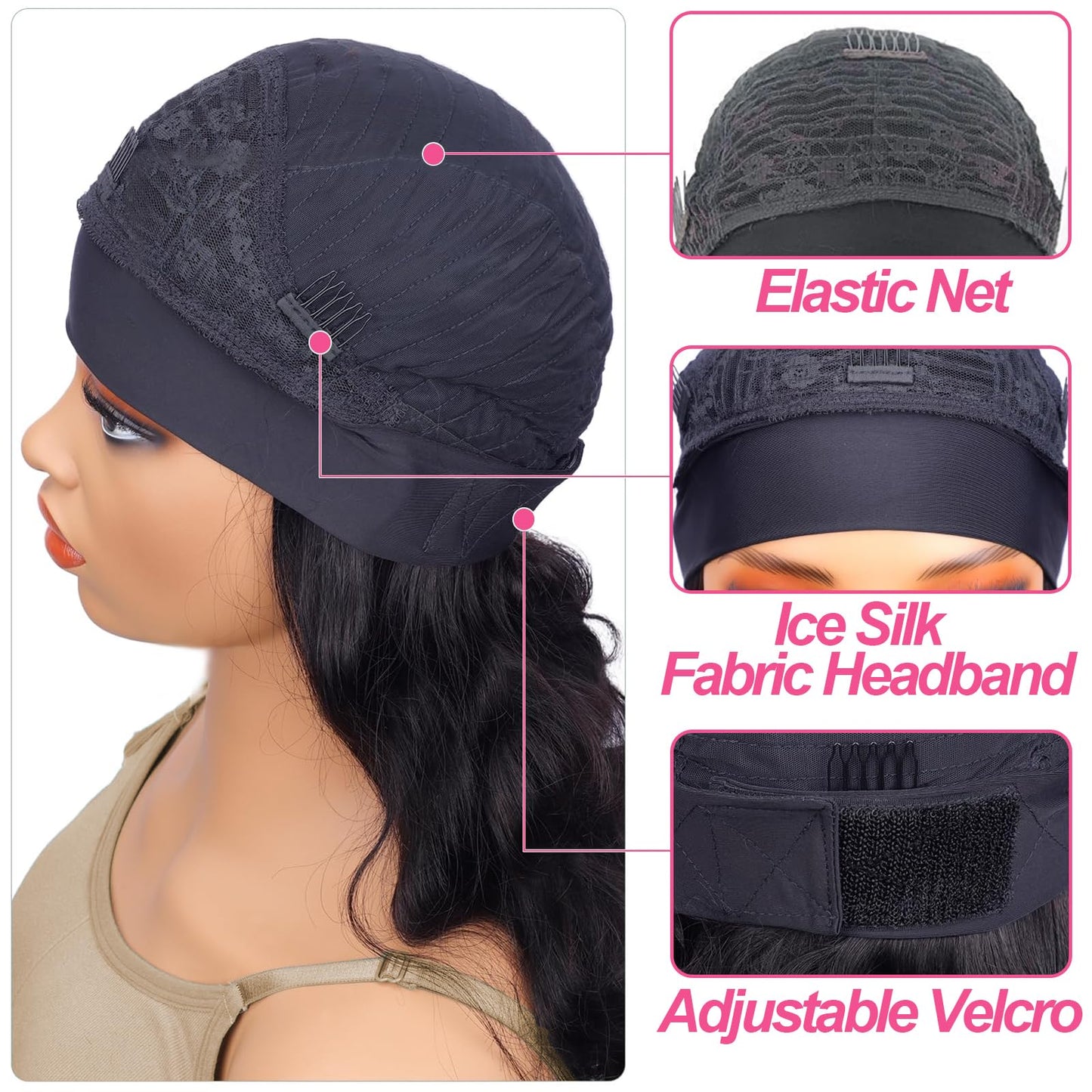olimaruly 12 Inch Short Straight Headband Bob Wigs Glueless Headband Wig Human Hair Short Straight half wigs for Black Women 180% Density No Lace Headband Wig Natural Color Easy Put On