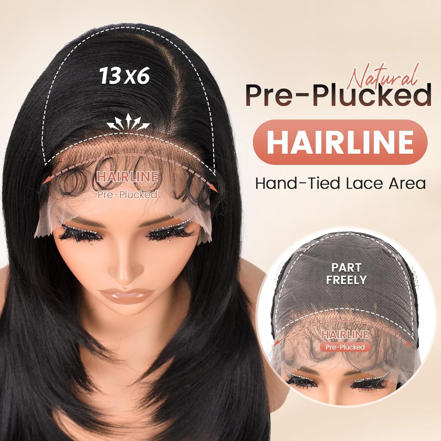 13x6 HD Synthetic Lace Front Wig - Glueless Pre Plucked Hairline, Long Yaki Straight for Black Women | 24 Inch Natural Black