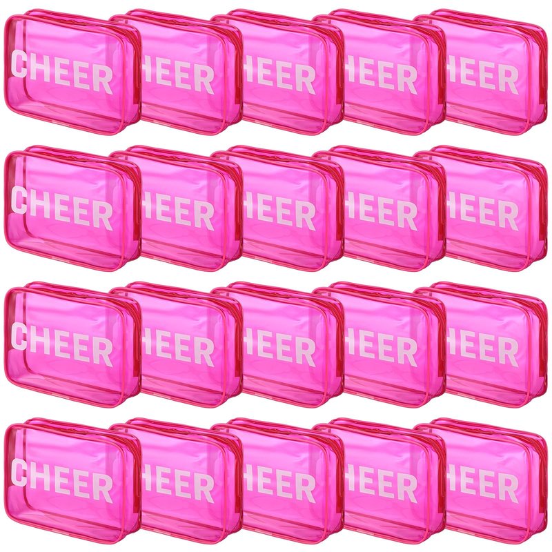 Kacctyen 20 Pcs Cheer Gift Bags Bulk Cheer Makeup Bag for Team Teens Girls Women Cheerleading Cheerleader Gifts Pink Cosmetic Bag Accessories Waterproof Travel Pouch PVC Organizer Portable Storage