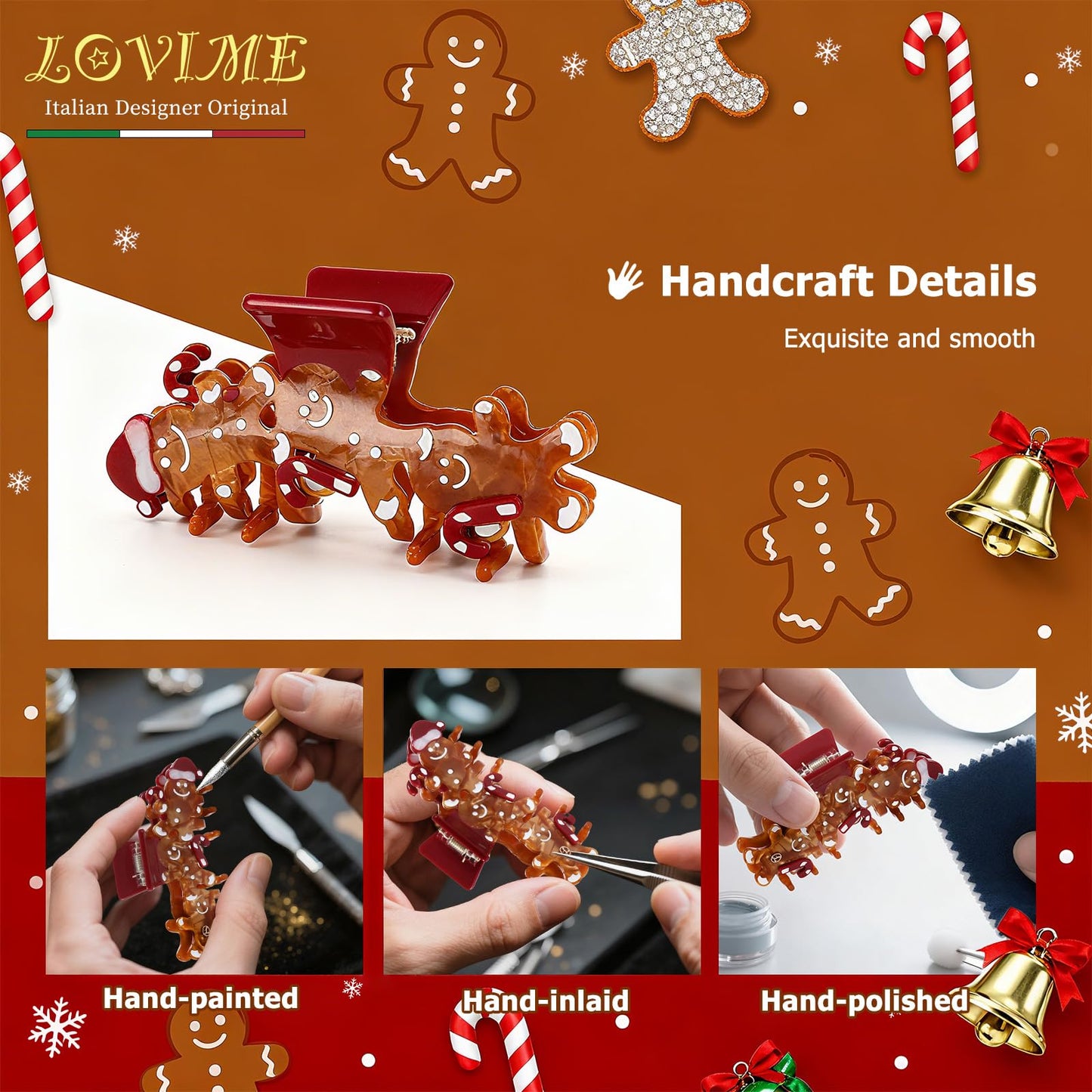 LOVIME Large Hair Clips for Women Premium, Cute Gingerbread Claw Clips for Thick Thin Long Hair Girls, No Slip Hair Clip 4 Inch, Hair Accessories For Mothers Day Gifts for Mom with Gift Box