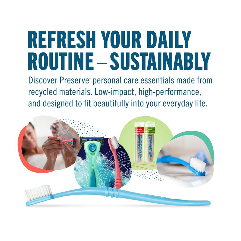 Preserve Ocean Plastic Initiative (POPI) Adult Toothbrush, Made in USA from Recycled Ocean Plastic, Neptune Green, Soft, 6 Count
