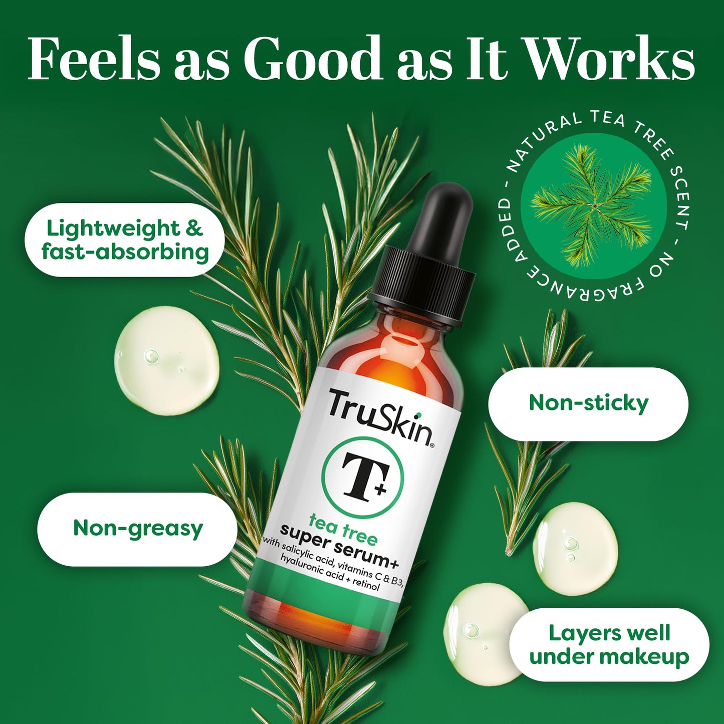 TruSkin Tea Tree Oil Acne Treatment Serum for Face - Salicylic Acid, Niacinamide, Vitamin C & Retinol - Clarifying Super Facial Serum for Acne-Prone Skin & Pores, 2 Oz