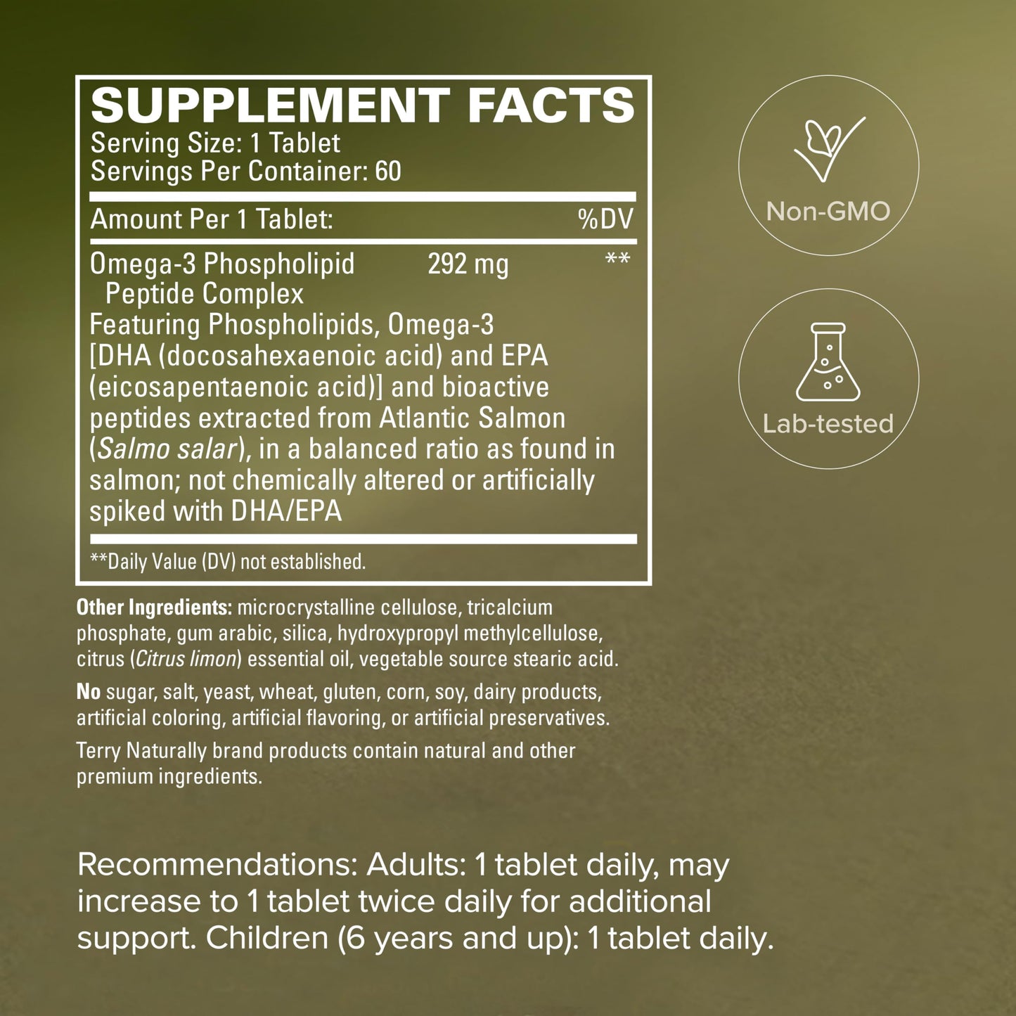 Terry Naturally Vectomega - Supplement with EPA & DHA - Omega-3 Tablets for Brain & Heart Health Support - Nutritional Supplement with Essential Fatty Acids & Peptides - 60 Tablets (Pack of 2)