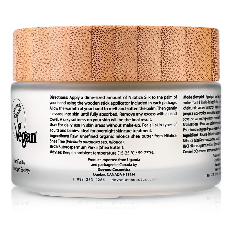 DOVANU Nilotica Silk East African Shea Butter Raw Organic & Vegan for All Skin Types - Ultimate Hydration & Repair - Paraben, GMO, & Fragrance Free - 1.7 fl oz Jar