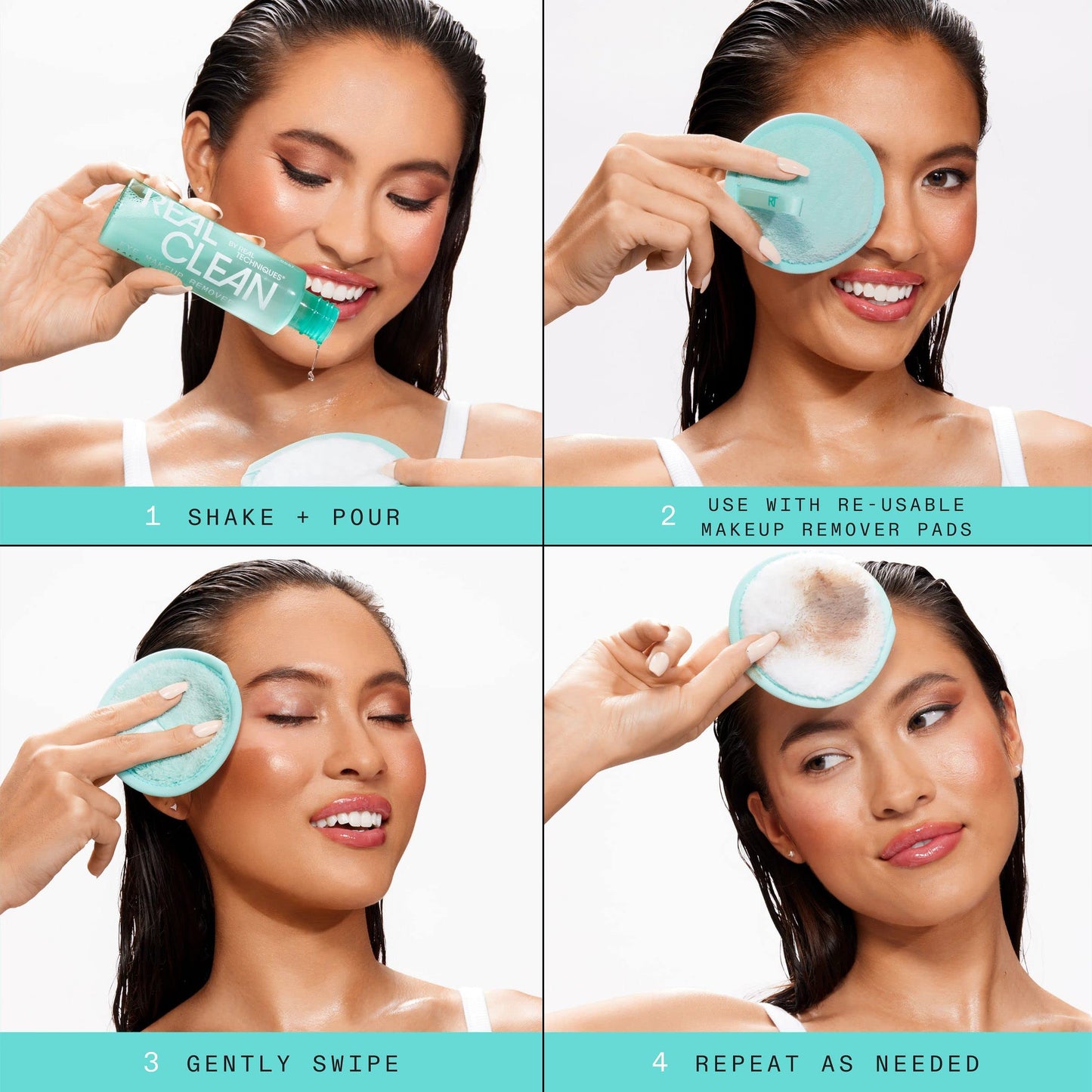 Real Techniques Real Clean In-The-Clear Eye Makeup Remover, Gentle Liquid Makeup Remover, Skin Repair Ingredients, Hyaluronic Acid & Vitamin C, Vegan & Cruelty-Free, 4 fl.oz./110 mL Bottle (Pack of 2)
