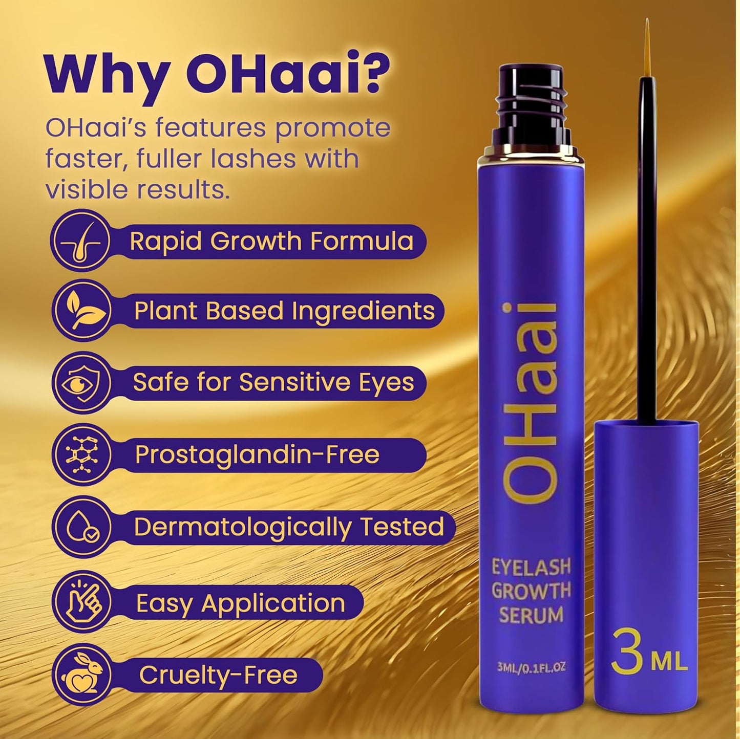 Eyelash Growth Serum - Prostaglandin-Free Formula for Thicker, Longer Lashes | Vegan & Cruelty-Free, 3ml, 90-Day Supply