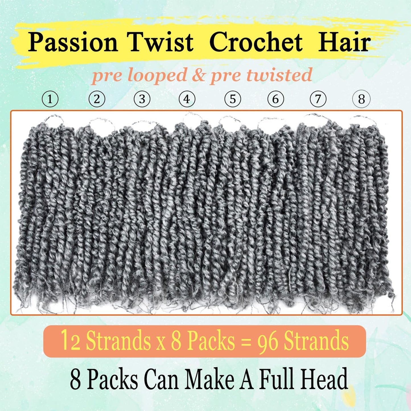 12 Inch Passion Twist Crochet Hair for Black Women 8 Packs Pre-twisted Passion Twists Pre-looped Crochet Braids Hair Bohemian Twist Synthetic Braiding Hair Extensions (12Strands/Pack,TGrey#)