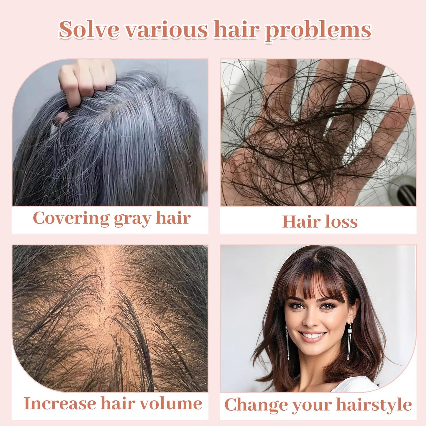 Matriarchs Hair Toppers For Women Real Human Hair,12inch Wispy Clip In Bangs Toppers Hair Pieces For Women With Thinning Crown, 360°3D Cover Realistic Scalp Line Hairpieces (Dark Brown)
