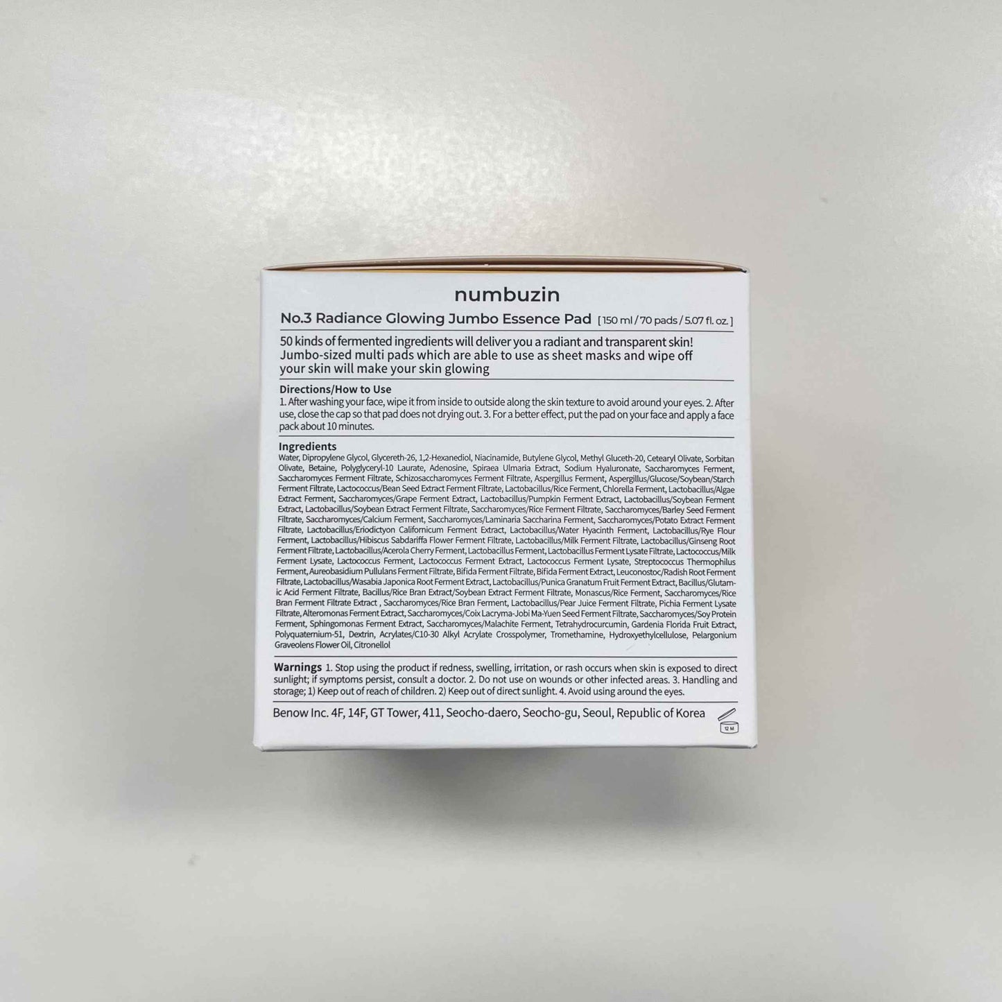 numbuzin No.3 Toner Pads | Radiance Glowing Jumbo Essence Pad | Clear Glass Skin, Texture Care | Biodegradable Vegan, Fermented Ingredients, Niacinamide | 70 Pads/5.07 fl. oz.