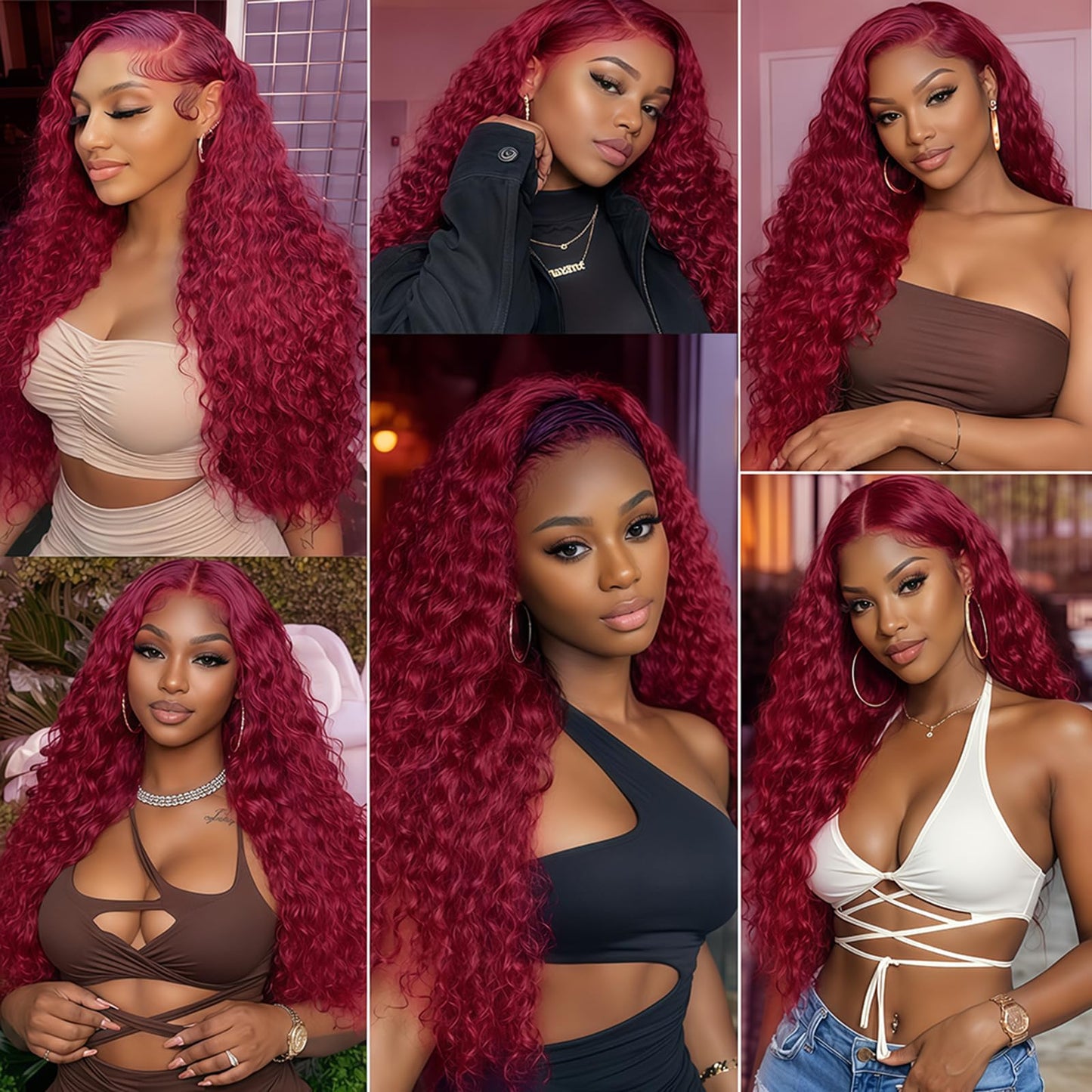 LUMWAV 99J Burgundy Deep Wave Human Hair Bundles 8 10 12 Inch 3 Bundles Brazilian Remy Hair Extensions Curly Weave Soft Bouncy Sew In for Black Women