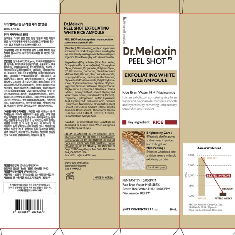 Dr.Melaxin Peel Shot Glow White Rice Peeling Ampoule with Rice Extract & AHA BHA, Brightening & Gentle Exfoliating Serum for Sebum Control, Niacinamide & Hyaluronic Acid, Korean Skincare, 2.71 fl.oz