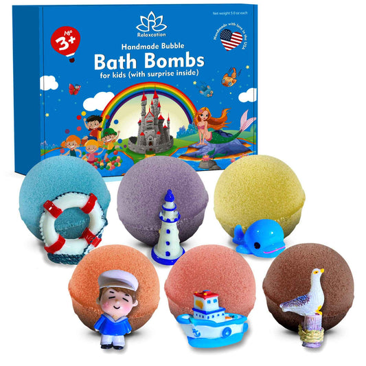 Bath Bombs for Kids Set with Toys Surprise Inside for Kids | Nautical Toys | Natural and Safe for Girls, Boys, Teens - Perfect for Gift - Handmade in USA