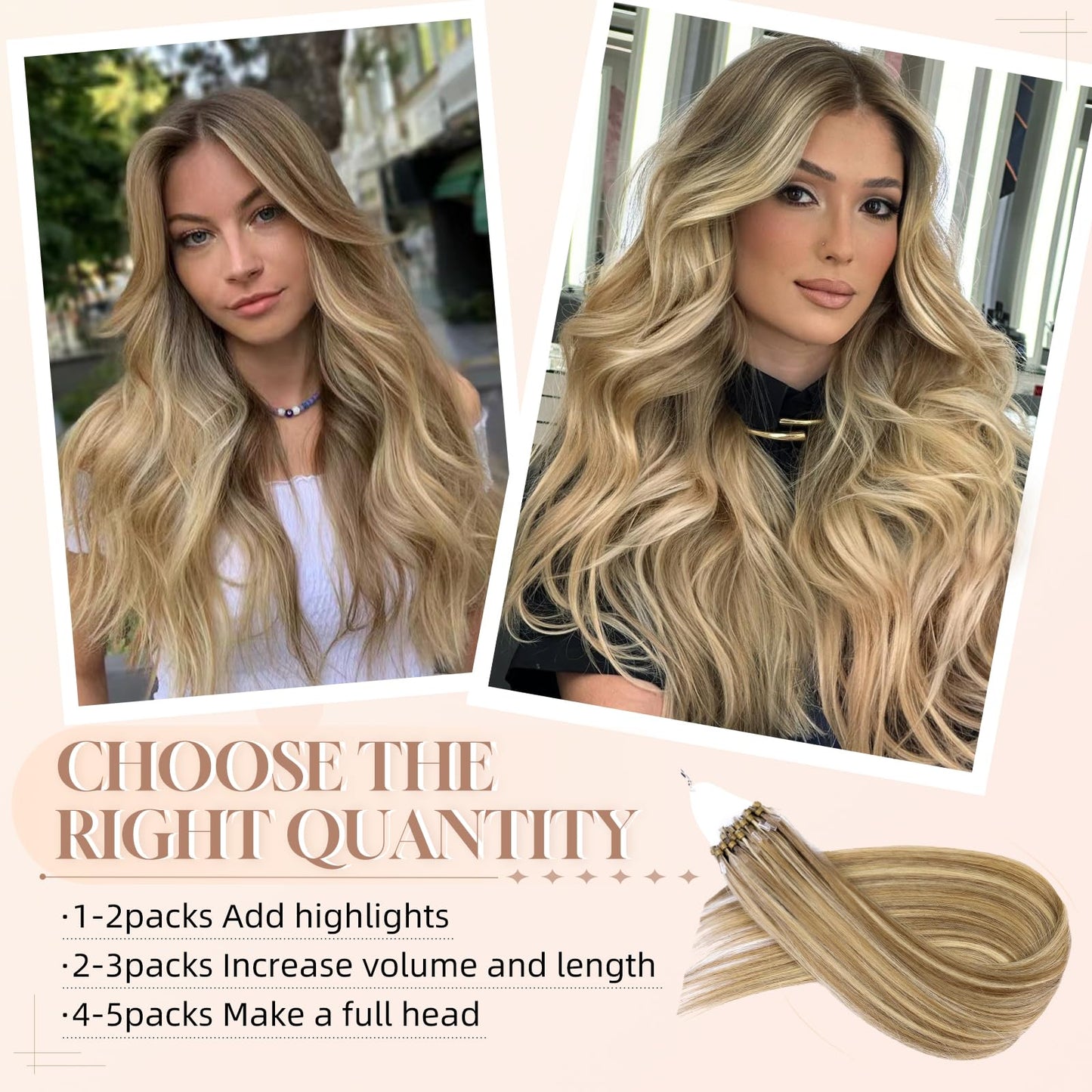 MioYio Microlink Hair Extensions Human Hair 18613 Blonde 30g/43s/Pack 14inch Microbead Micro Loop Hair Extensions Real Human Soft and Glossy Longer Life